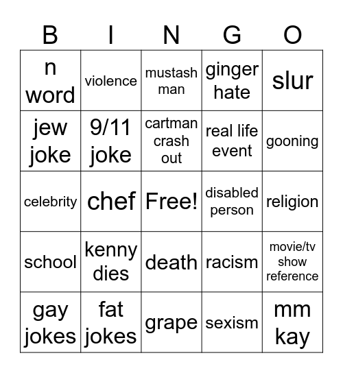 South Park Bingo Card