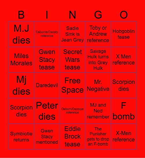 Spider-Man: Brand New Day Bingo Card