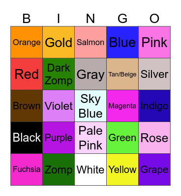 Color Bingo Card