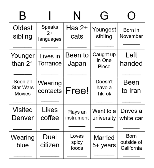 Untitled Bingo Card