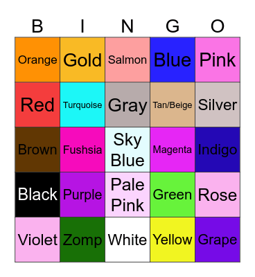 Color Bingo Card