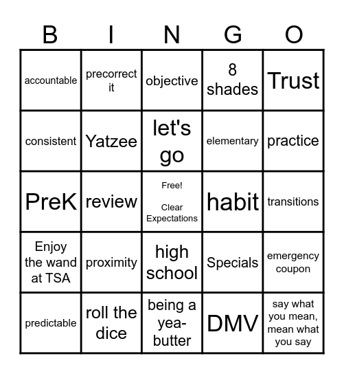 New Teacher Orientation: Classroom Management Bingo Card