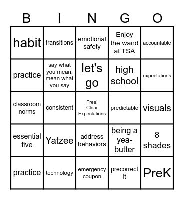 New Teacher Orientation: Classroom Management Bingo Card