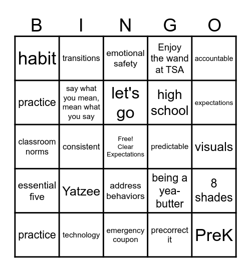 New Teacher Orientation: Classroom Management Bingo Card