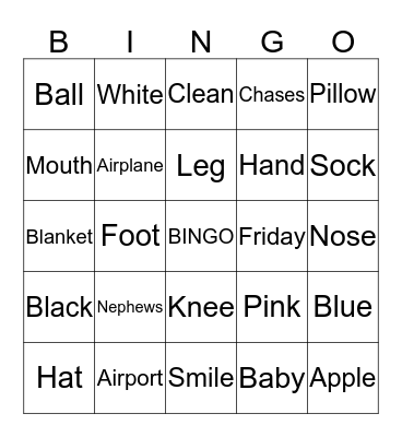 Food Bingo Card