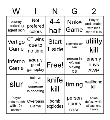 CS Wingman Bingo V0.1 Bingo Card