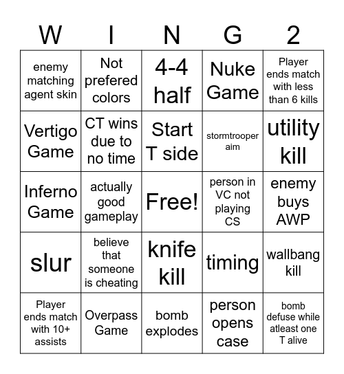 CS Wingman Bingo V0.1 Bingo Card