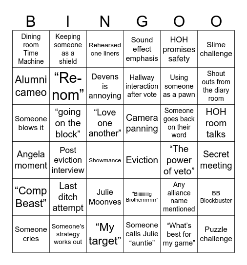 Big Brother Bingoo! Bingo Card