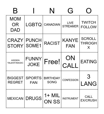 UHMINGLE BINGO #2 Bingo Card