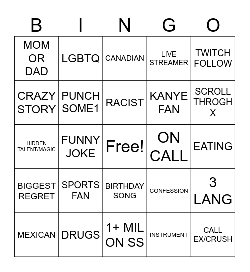 UHMINGLE BINGO #2 Bingo Card