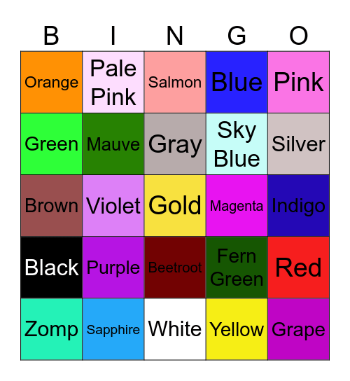 Color Bingo Card