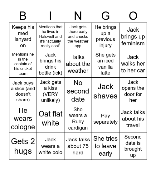 Jack's Date Bingo Card