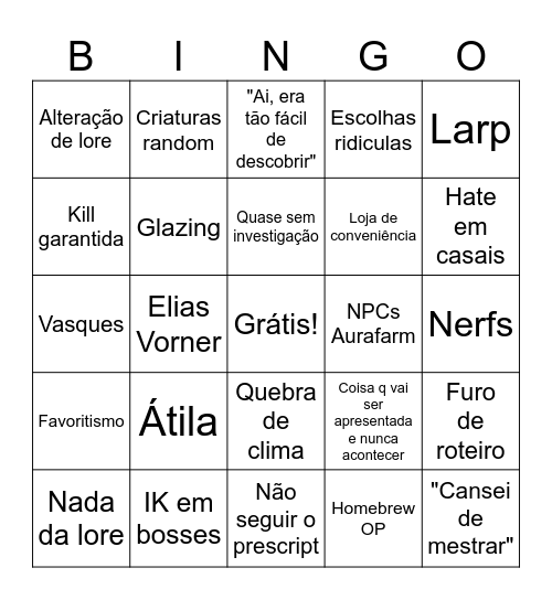 Bingo RPG Bingo Card