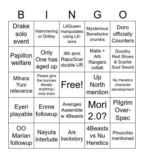 NGOV Pre Anni 4 Bingo Card