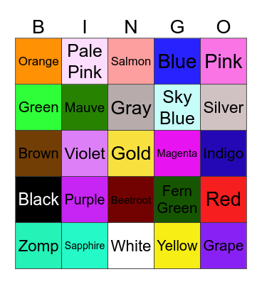 Color Bingo Card