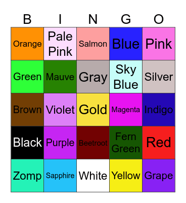 Color Bingo Card