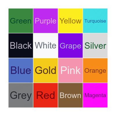 Colors Bingo Card