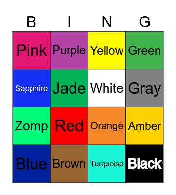 Colors Bingo Card