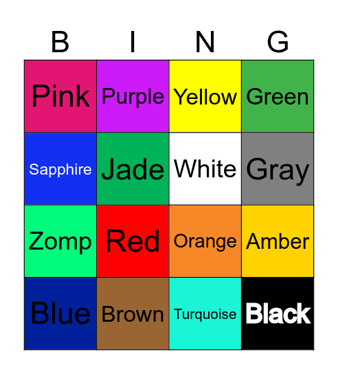 Colors Bingo Card