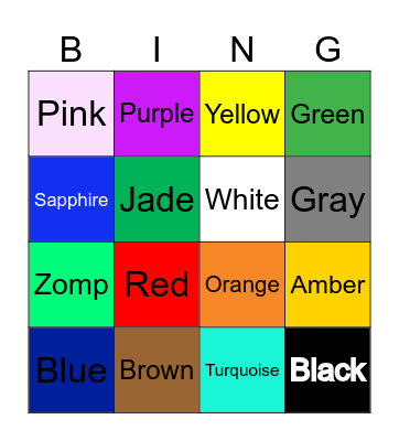 Colors Bingo Card