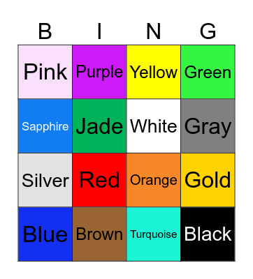 Colors Bingo Card