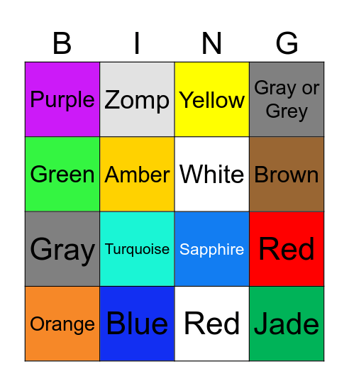 Colors Bingo Card