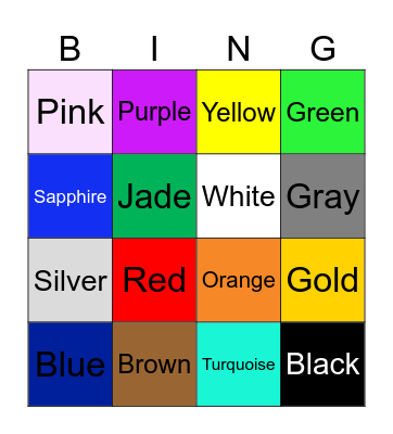 Colors Bingo Card