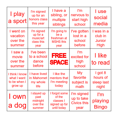 Get to Know You Bingo Card