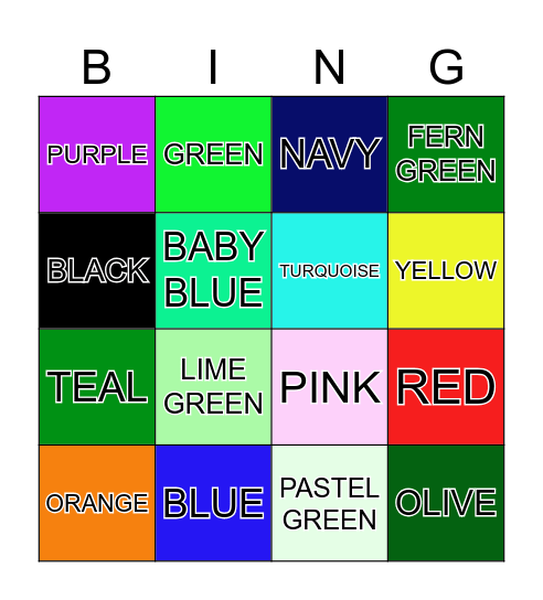 COLOURS AND NUMBERS Bingo Card