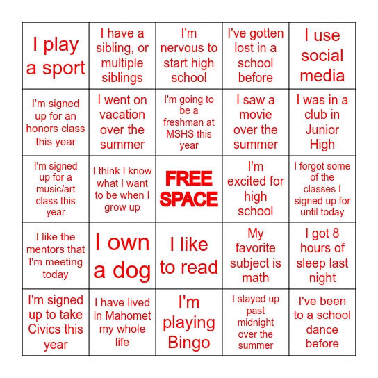 Get to Know You Bingo Card