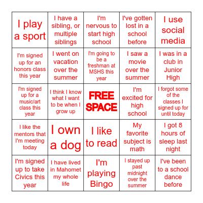 Get to Know You Bingo Card