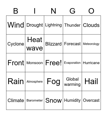 Weather and Climate Bingo Card