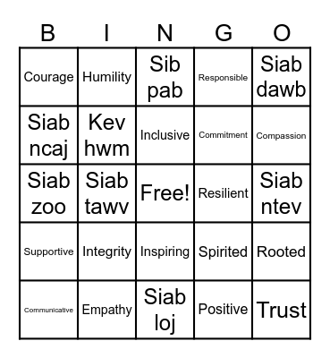 Leadership Bingo Card