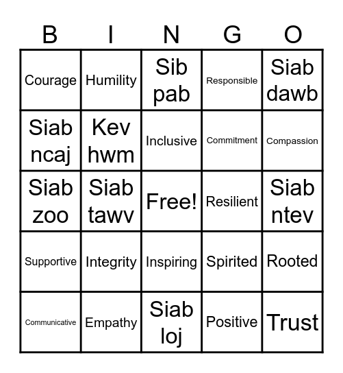 Leadership Bingo Card