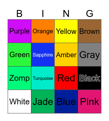 Colors Bingo Card