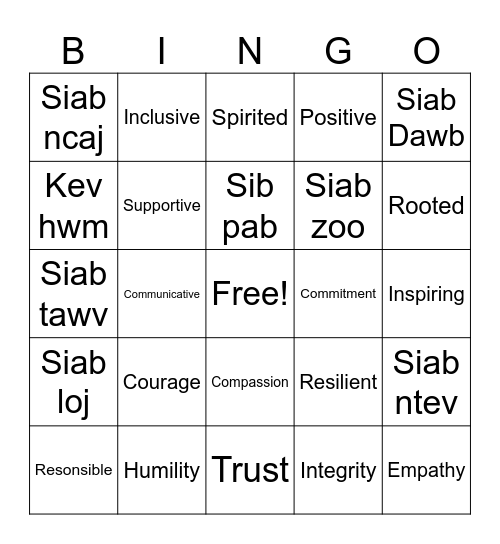 Leadership Bingo Card