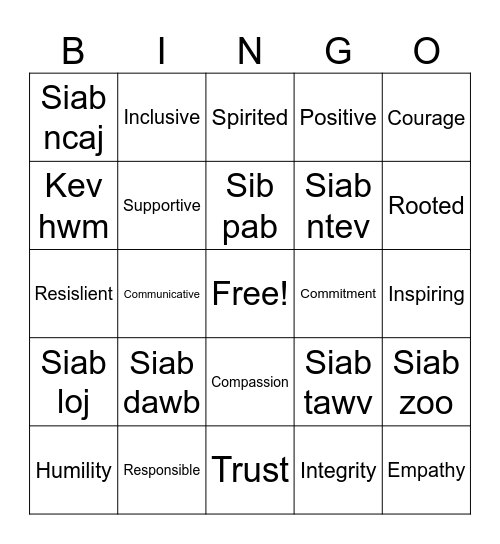 Leadership Bingo Card