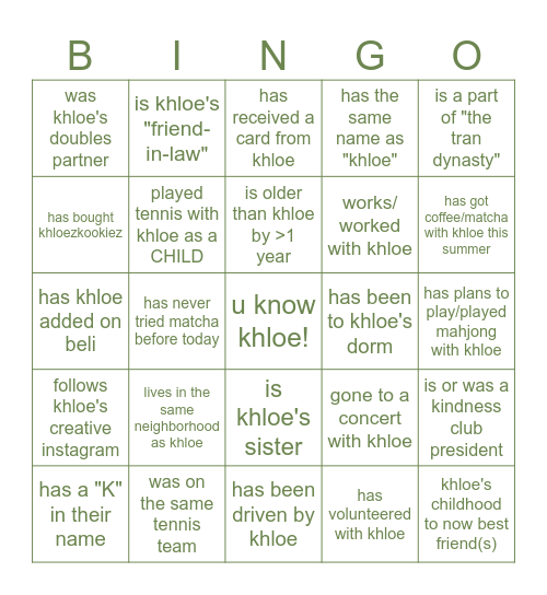 KHLOEZ BINGO Card