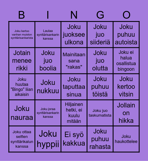 Synttäri Bingo Card