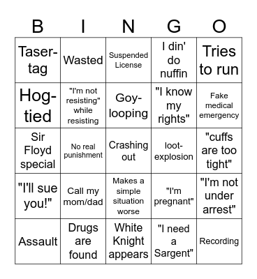 Idiots Getting Arrested Bingo Card