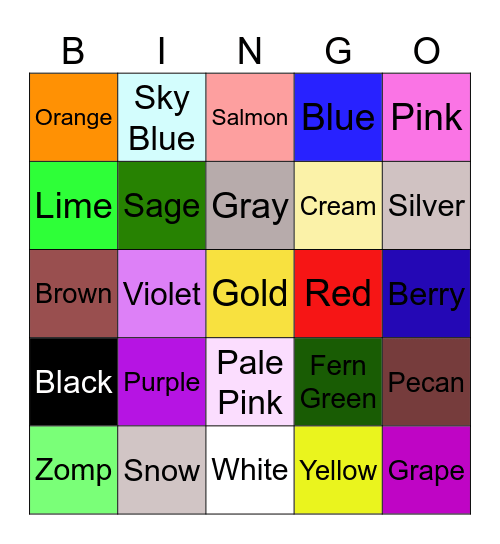 Color Bingo Card