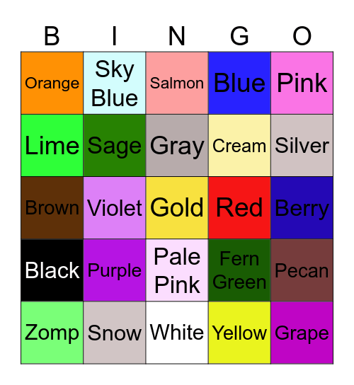 Color Bingo Card