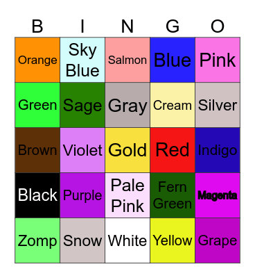 Color Bingo Card