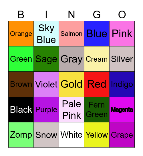 Color Bingo Card