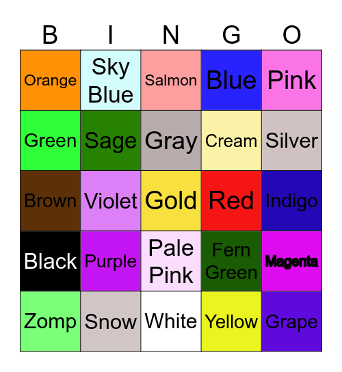 Color Bingo Card