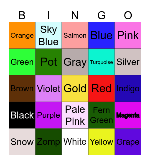 Color Bingo Card