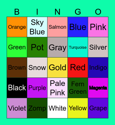 Color Bingo Card