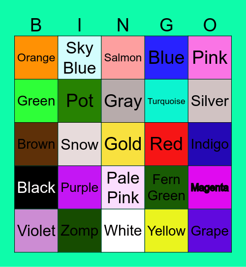 Color Bingo Card