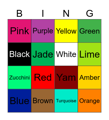 Colors Bingo Card