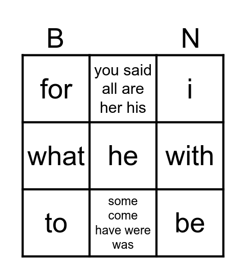 Set 1-4 Bingo Card